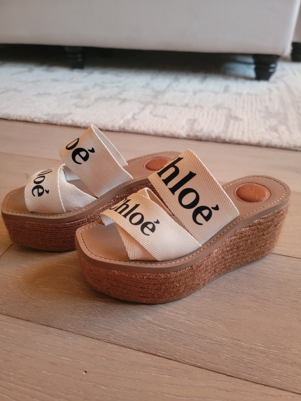 Chloe Off White Woody Wedge Sandals - Picture 2 of 6